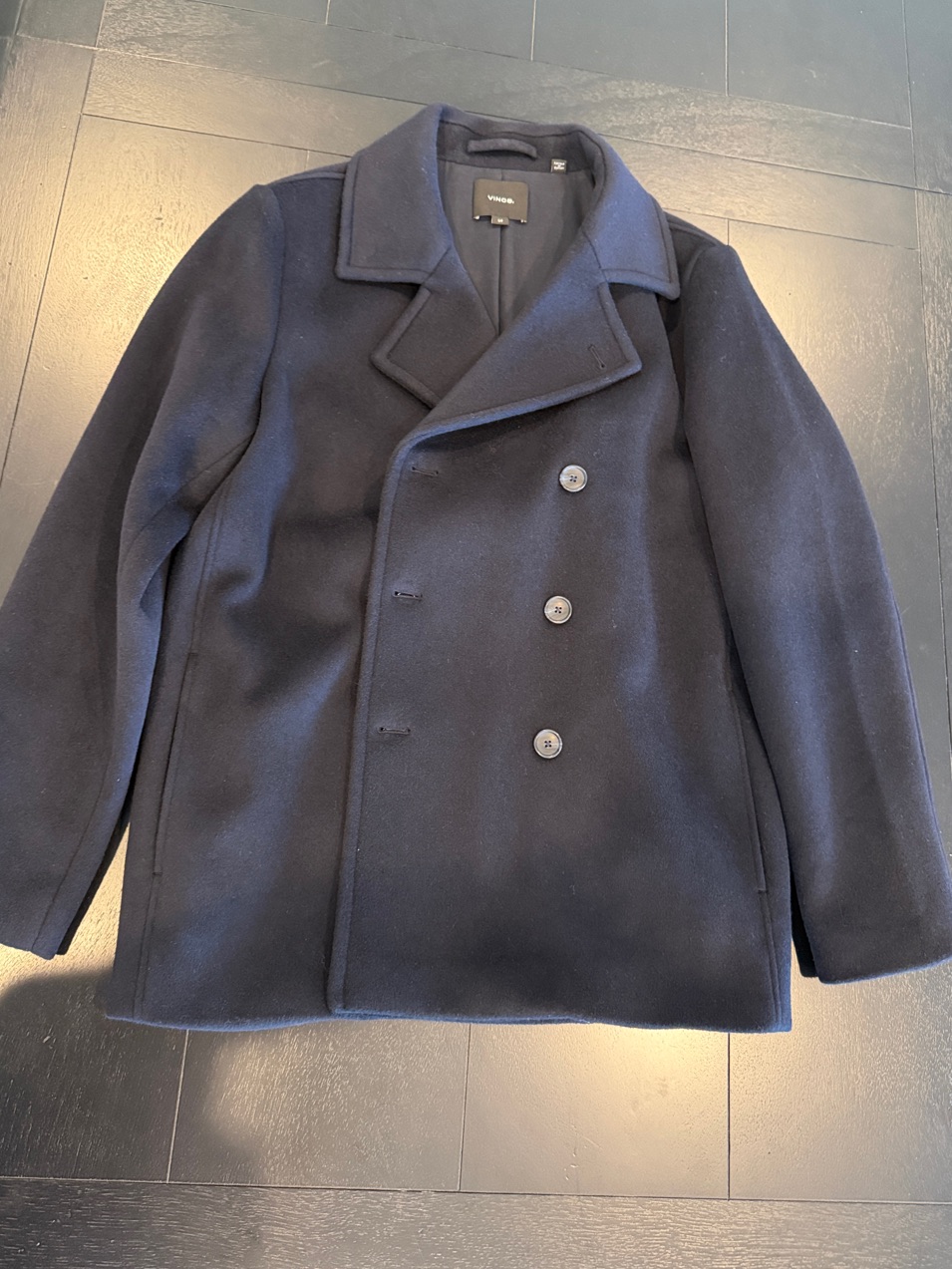 Vince Navy Peacoat Double-Breasted Luxury Wool Blend - Size Small